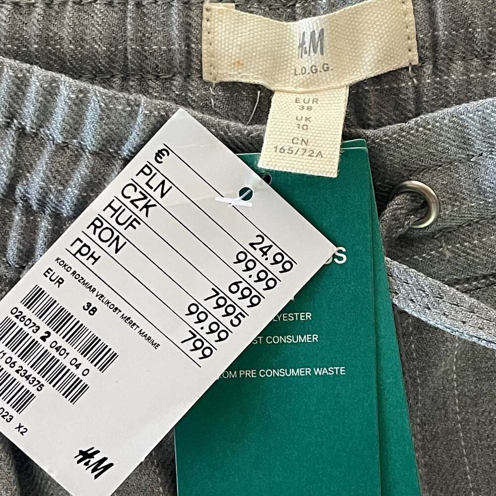H&M L.O.G.G. Gray Pinstripe Elastic Waist Drawstring Casual Trousers - Picture 4 of 8